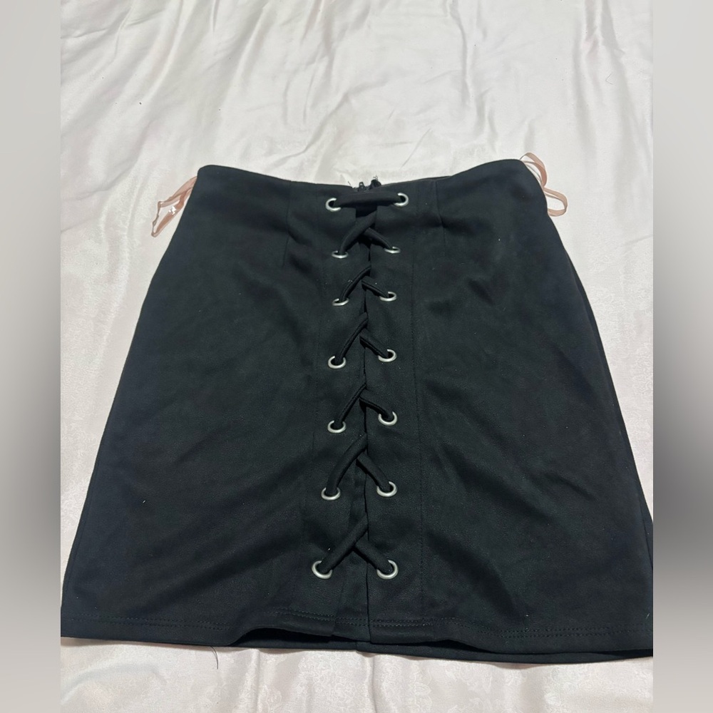Windsor Black Lace-Up Mini Skirt
